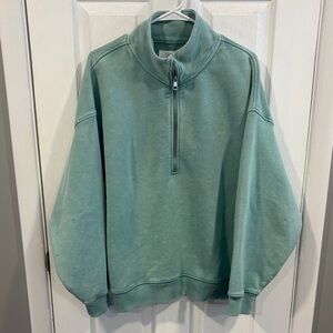 American Eagle Outfitters Women's Green Half-Zip Luxe Sweatshirt Size Large